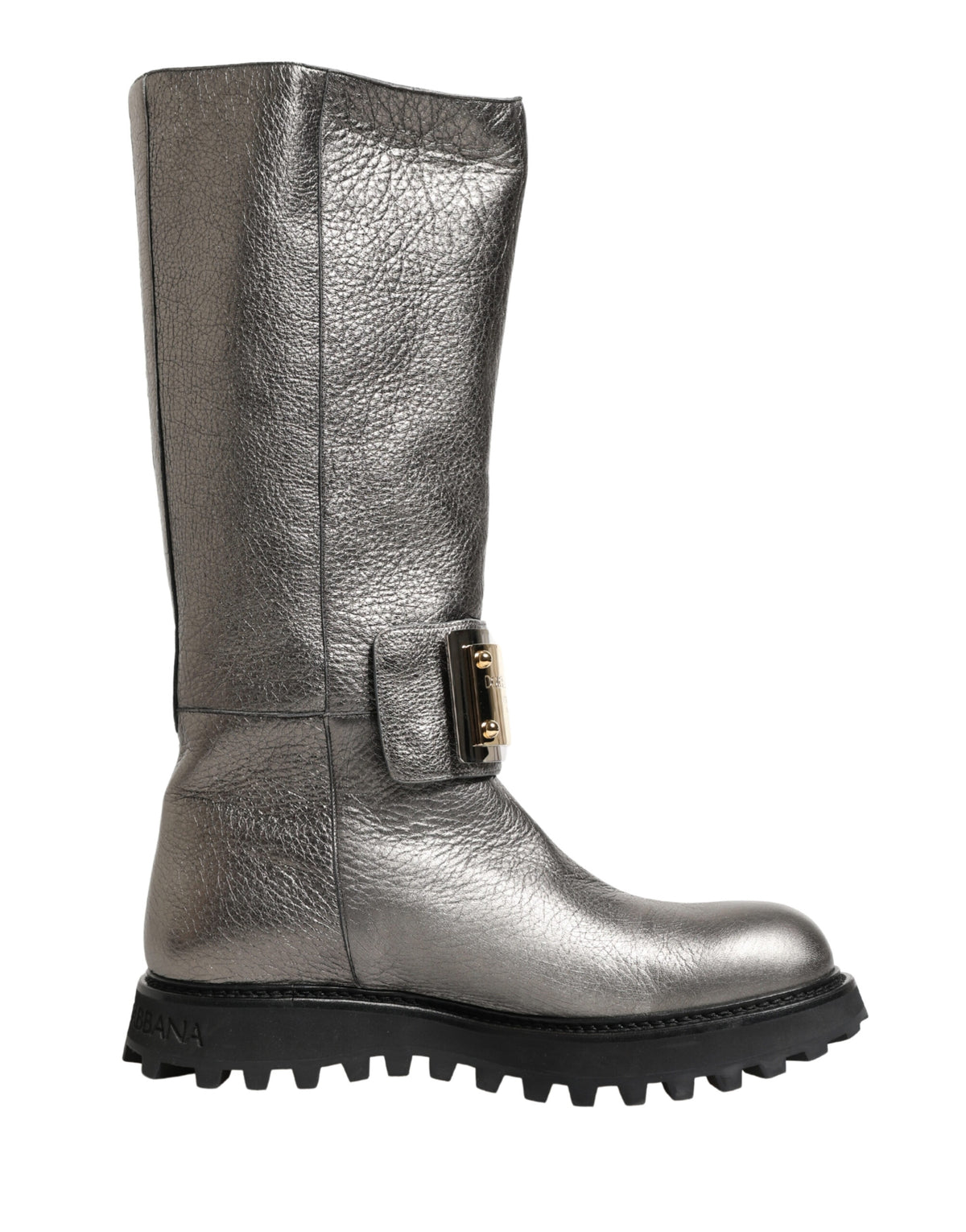 Dolce & Gabbana Men's Calf Leather Metal & Rubber Ankle Over-The-Knee Mid-Calf Boots - Silver Signature