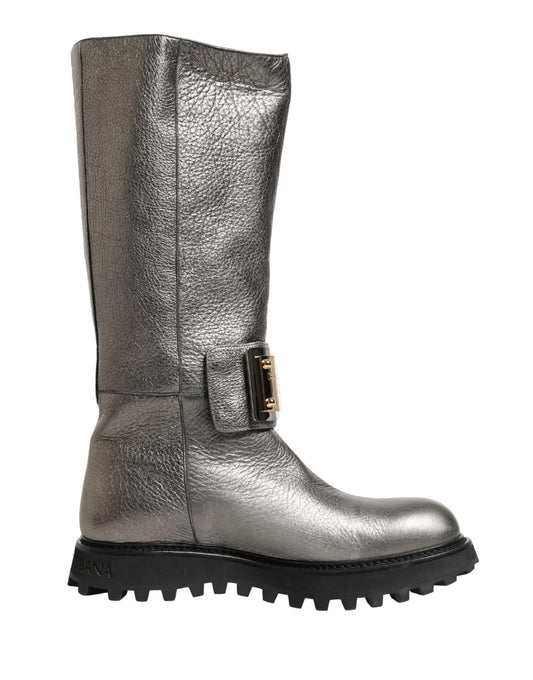 Dolce & Gabbana Men's Calf Leather Metal & Rubber Ankle Over-The-Knee Mid-Calf Boots - Silver Signature