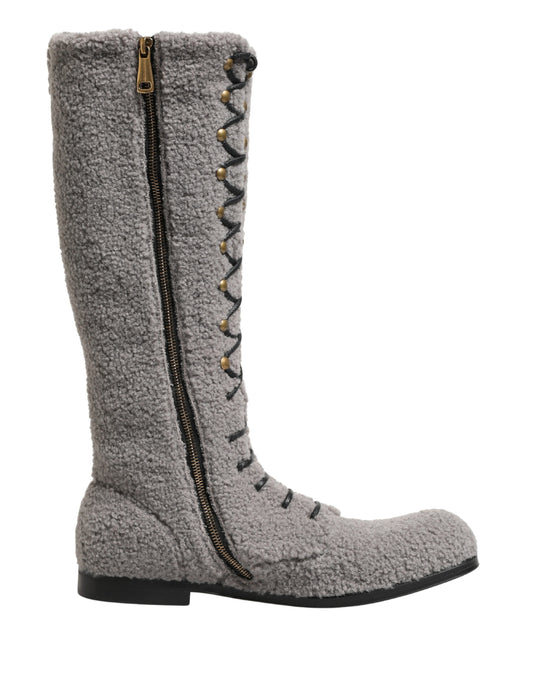 Dolce & Gabbana Men's Leather Lace-Up High Knee-High Over-The-Knee Winter Boots - Gray