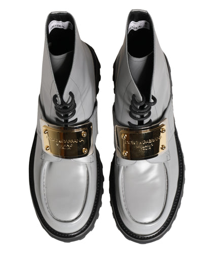 Dolce & Gabbana Men's Leather & Rubber Lace-Up Ankle Boots - Gray Gold Signature