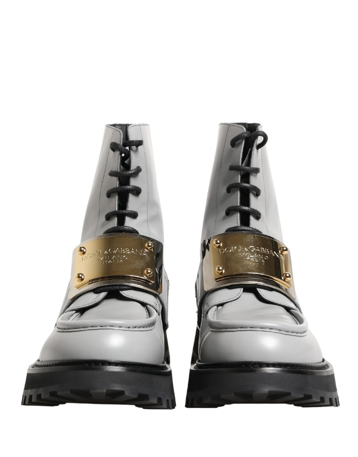 Dolce & Gabbana Men's Leather & Rubber Lace-Up Ankle Boots - Gray Gold Signature