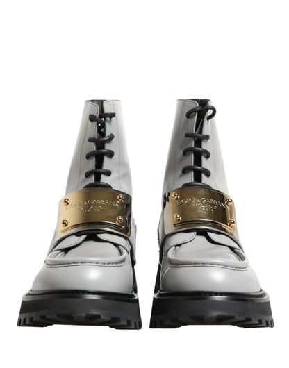 Dolce & Gabbana Men's Leather & Rubber Lace-Up Ankle Boots - Gray Gold Signature