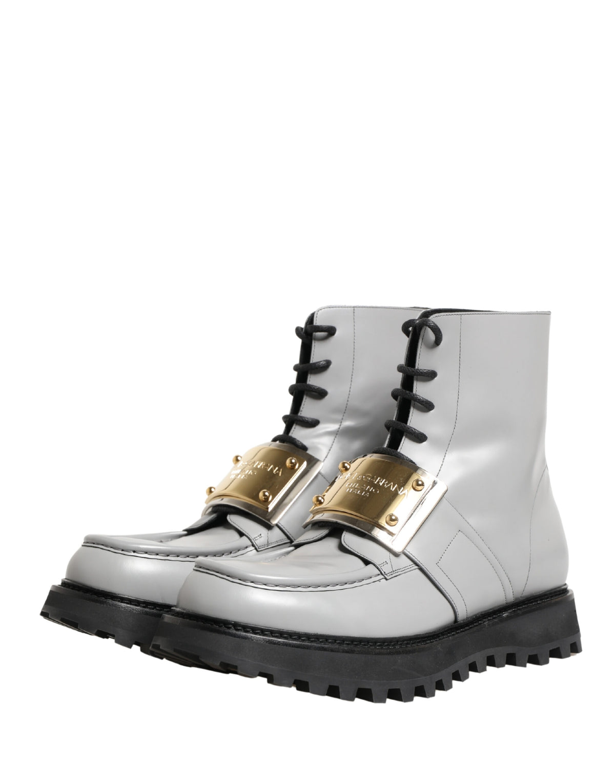 Dolce & Gabbana Men's Leather & Rubber Lace-Up Ankle Boots - Gray Gold Signature