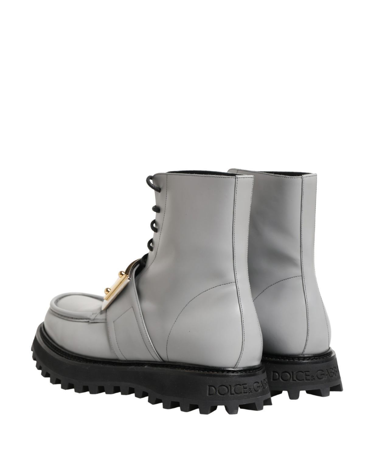 Dolce & Gabbana Men's Leather & Rubber Lace-Up Ankle Boots - Gray Gold Signature