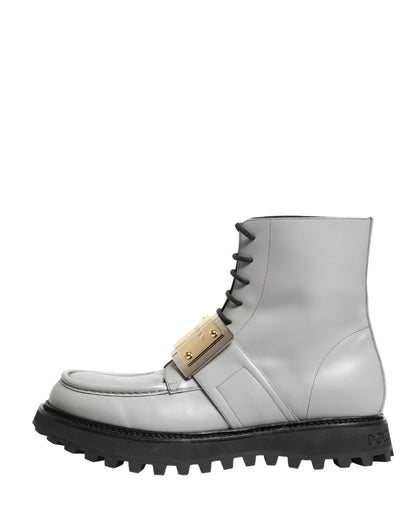 Dolce & Gabbana Men's Leather & Rubber Lace-Up Ankle Boots - Gray Gold Signature