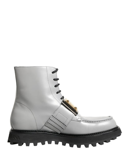 Dolce & Gabbana Men's Leather & Rubber Lace-Up Ankle Boots - Gray Gold Signature