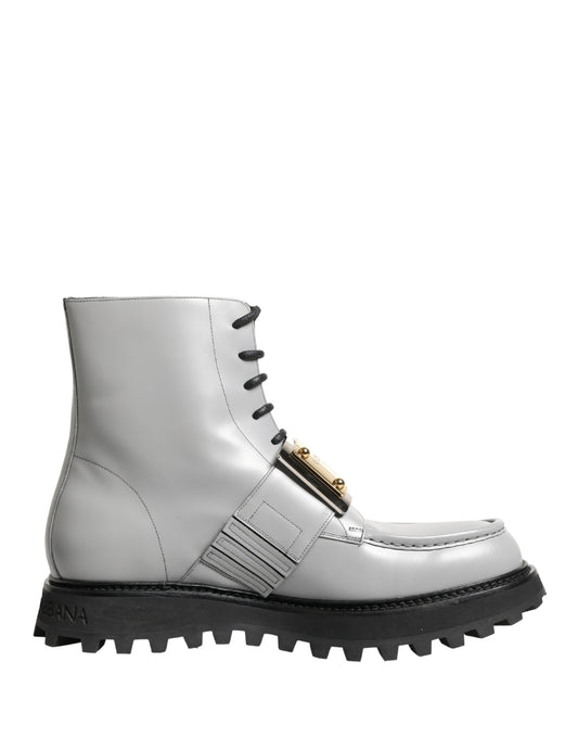 Dolce & Gabbana Men's Leather & Rubber Lace-Up Ankle Boots - Gray Gold Signature