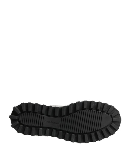 Dolce & Gabbana Gray Leather Logo Plaque Ankle Boots Shoes