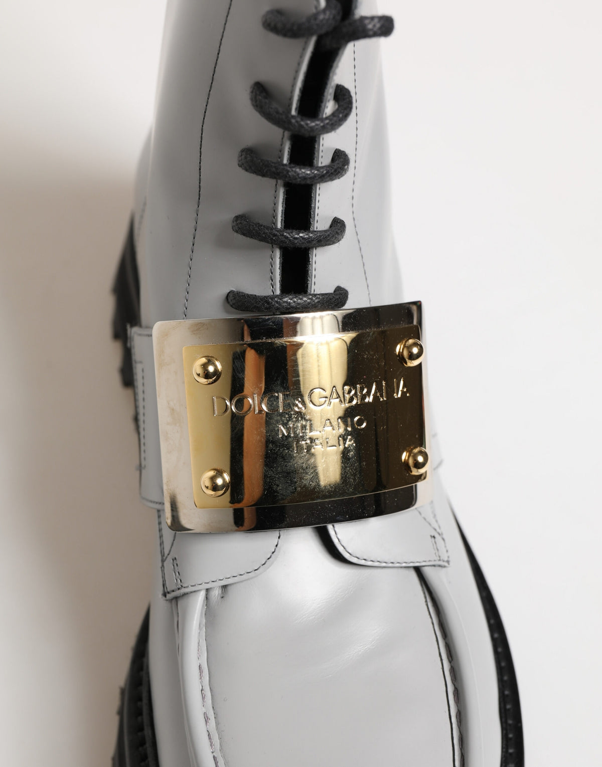 Dolce & Gabbana Men's Leather & Rubber Lace-Up Ankle Boots - Gray Gold Signature