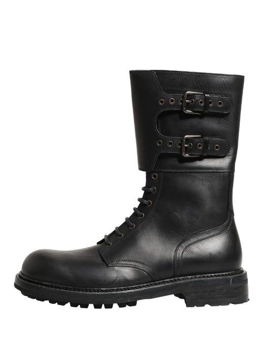 Dolce & Gabbana Men's Leather & Rubber Lace-Up Combat Strap Boots - Black