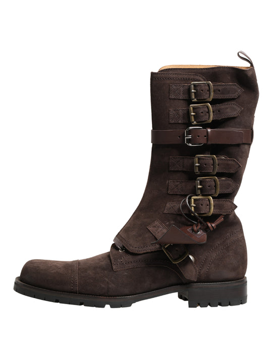 Dolce & Gabbana Men's Suede Leather & Rubber Ankle Combat Strap Boots - Brown
