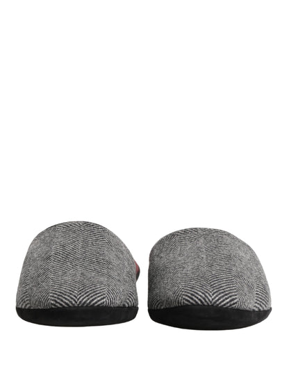 Dolce & Gabbana Men's Cashmere & Rubber Flat Slip-On Slider Shoes - Burgundy Gray Red Herringbone
