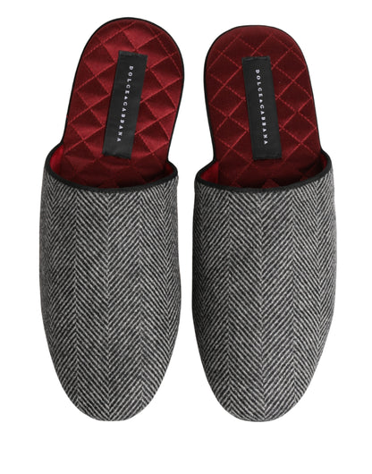 Dolce & Gabbana Men's Cashmere & Rubber Flat Slip-On Slider Shoes - Burgundy Gray Red Herringbone
