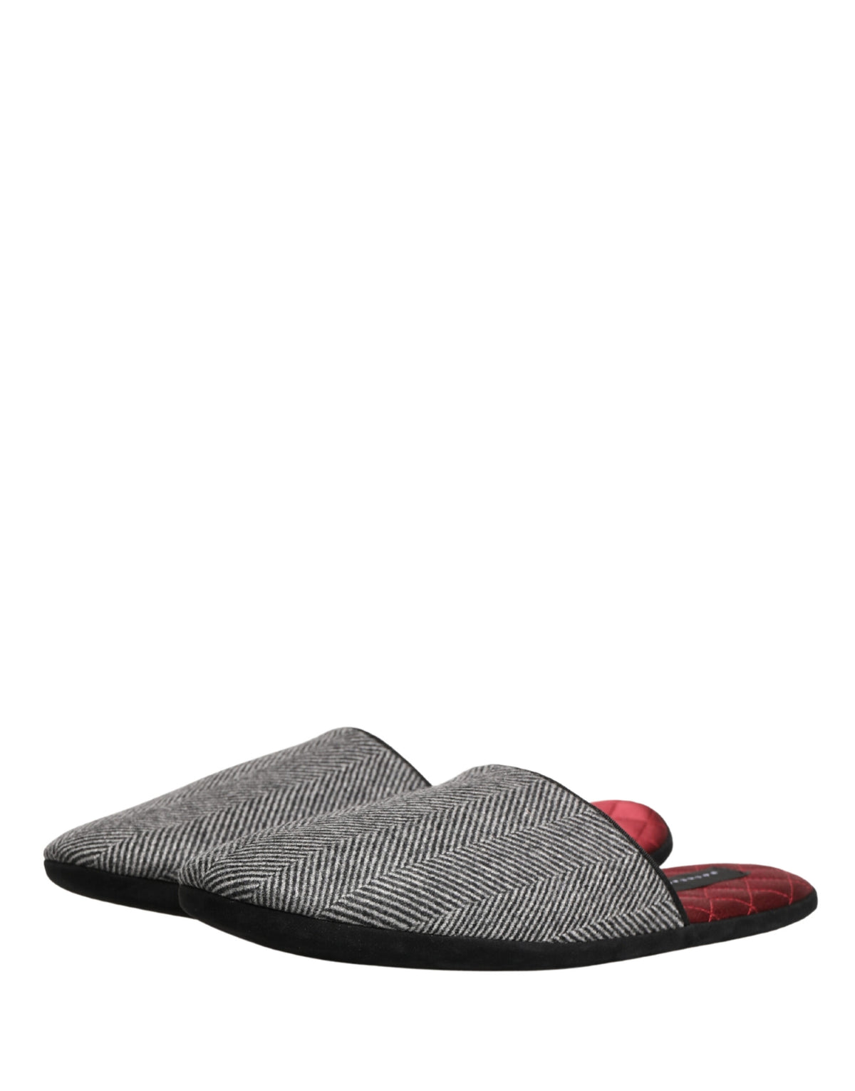Dolce & Gabbana Men's Cashmere & Rubber Flat Slip-On Slider Shoes - Burgundy Gray Red Herringbone