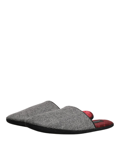 Dolce & Gabbana Men's Cashmere & Rubber Flat Slip-On Slider Shoes - Burgundy Gray Red Herringbone