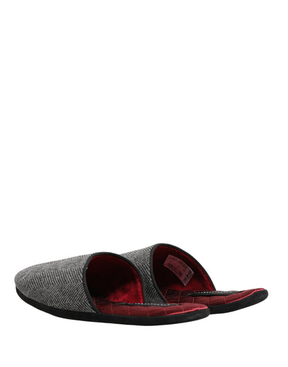 Dolce & Gabbana Men's Cashmere & Rubber Flat Slip-On Slider Shoes - Burgundy Gray Red Herringbone