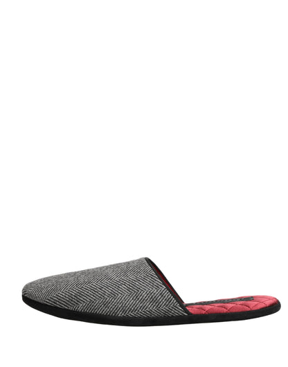 Dolce & Gabbana Men's Cashmere & Rubber Flat Slip-On Slider Shoes - Burgundy Gray Red Herringbone