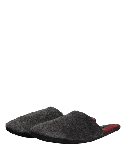 Dolce & Gabbana Men's Calf Leather Satin & Alpaca Wool Flat Slip-On Slider Shoes - Charcoal Dark Gray Red