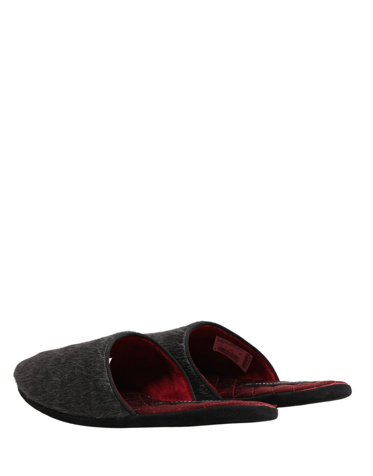 Dolce & Gabbana Men's Calf Leather Satin & Alpaca Wool Flat Slip-On Slider Shoes - Charcoal Dark Gray Red