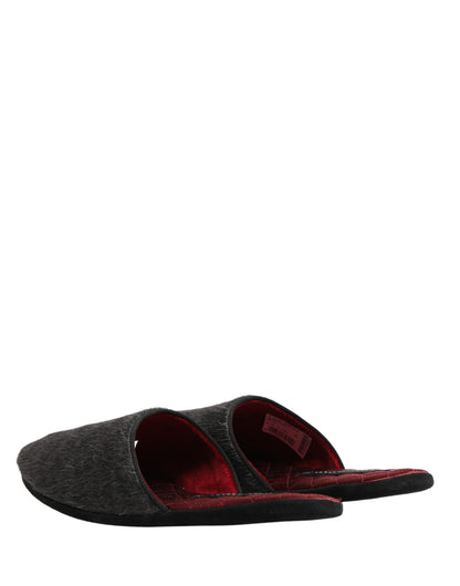 Dolce & Gabbana Men's Calf Leather Satin & Alpaca Wool Flat Slip-On Slider Shoes - Charcoal Dark Gray Red