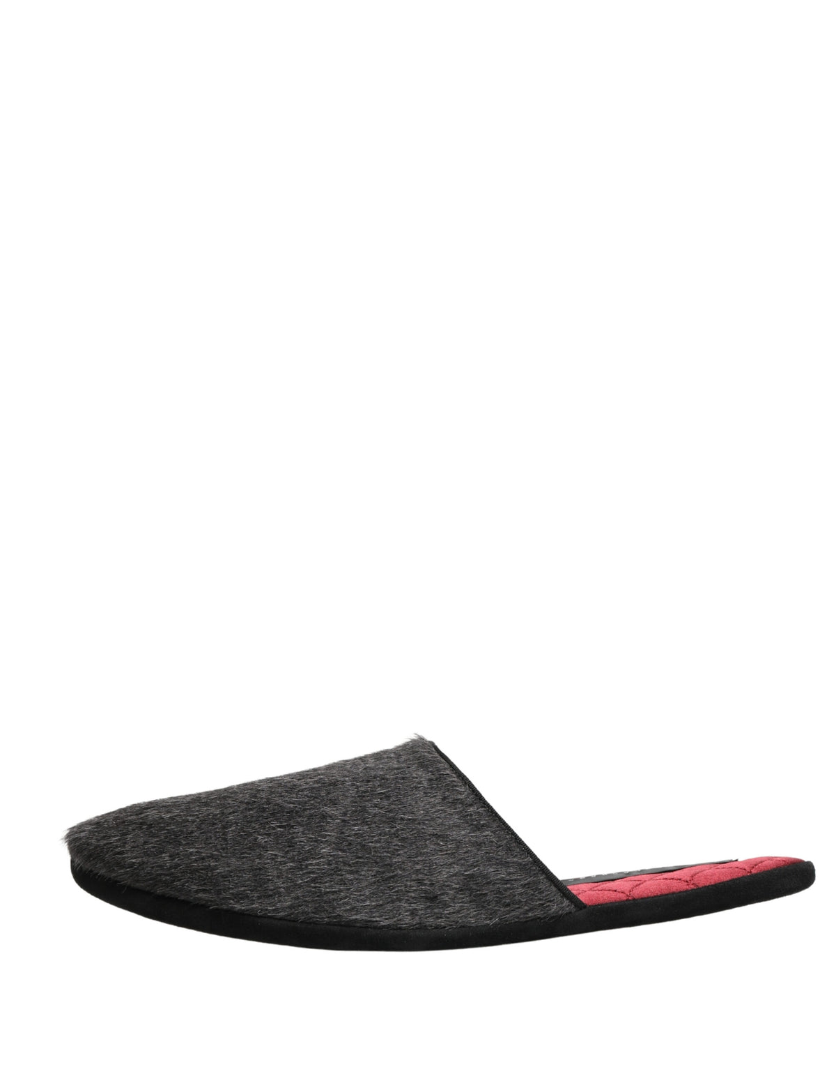 Dolce & Gabbana Men's Calf Leather Satin & Alpaca Wool Flat Slip-On Slider Shoes - Charcoal Dark Gray Red