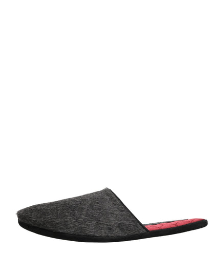 Dolce & Gabbana Men's Calf Leather Satin & Alpaca Wool Flat Slip-On Slider Shoes - Charcoal Dark Gray Red