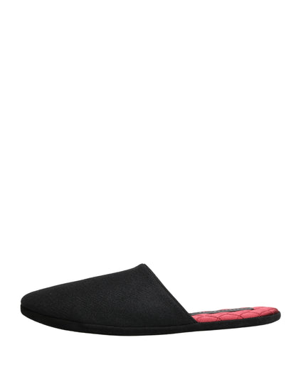 Dolce & Gabbana Men's Cashmere Rubber & Wool Flat Slip-On Slider Shoes - Black Red Signature
