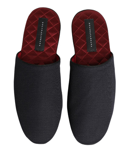 Dolce & Gabbana Men's Cotton Rubber & Wool Flat Slip-On Slider Shoes - Navy Red Chevron Signature