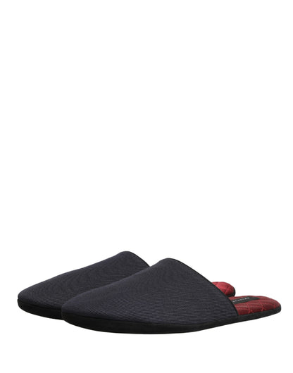 Dolce & Gabbana Men's Cotton Rubber & Wool Flat Slip-On Slider Shoes - Navy Red Chevron Signature