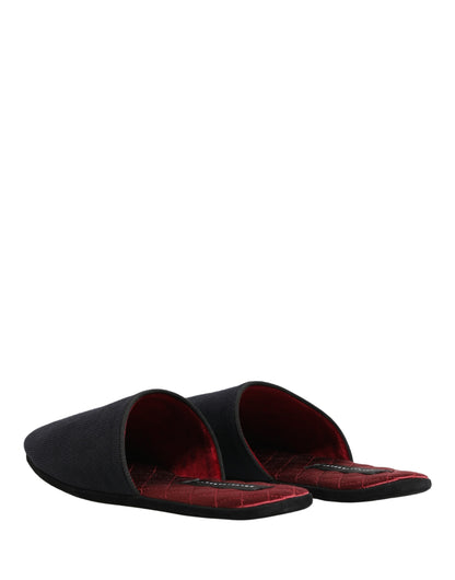 Dolce & Gabbana Men's Cotton Rubber & Wool Flat Slip-On Slider Shoes - Navy Red Chevron Signature
