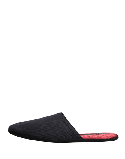 Dolce & Gabbana Men's Cotton Rubber & Wool Flat Slip-On Slider Shoes - Navy Red Chevron Signature