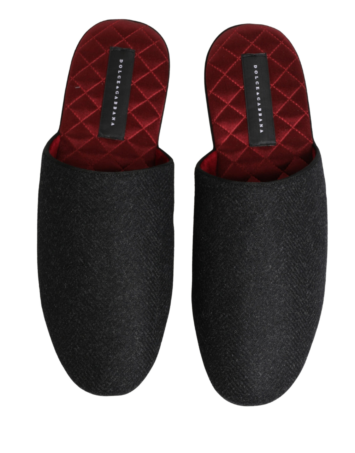 Dolce & Gabbana Men's Cashmere Rubber & Wool Flat Slip-On Slider Shoes - Dark Gray Red Patterned Chevron Signature
