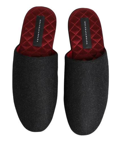 Dolce & Gabbana Men's Cashmere Rubber & Wool Flat Slip-On Slider Shoes - Dark Gray Red Patterned Chevron Signature