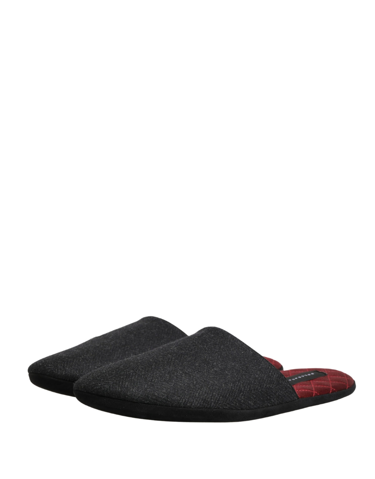 Dolce & Gabbana Men's Cashmere Rubber & Wool Flat Slip-On Slider Shoes - Dark Gray Red Patterned Chevron Signature