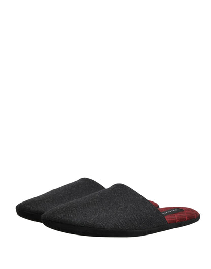 Dolce & Gabbana Men's Cashmere Rubber & Wool Flat Slip-On Slider Shoes - Dark Gray Red Patterned Chevron Signature