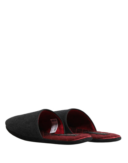 Dolce & Gabbana Men's Cashmere Rubber & Wool Flat Slip-On Slider Shoes - Dark Gray Red Patterned Chevron Signature