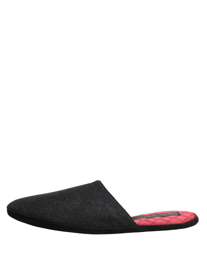Dolce & Gabbana Men's Cashmere Rubber & Wool Flat Slip-On Slider Shoes - Dark Gray Red Patterned Chevron Signature