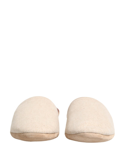 Dolce & Gabbana Men's Wool Flat Slip-On Slider Shoes - Beige Natural Red Signature