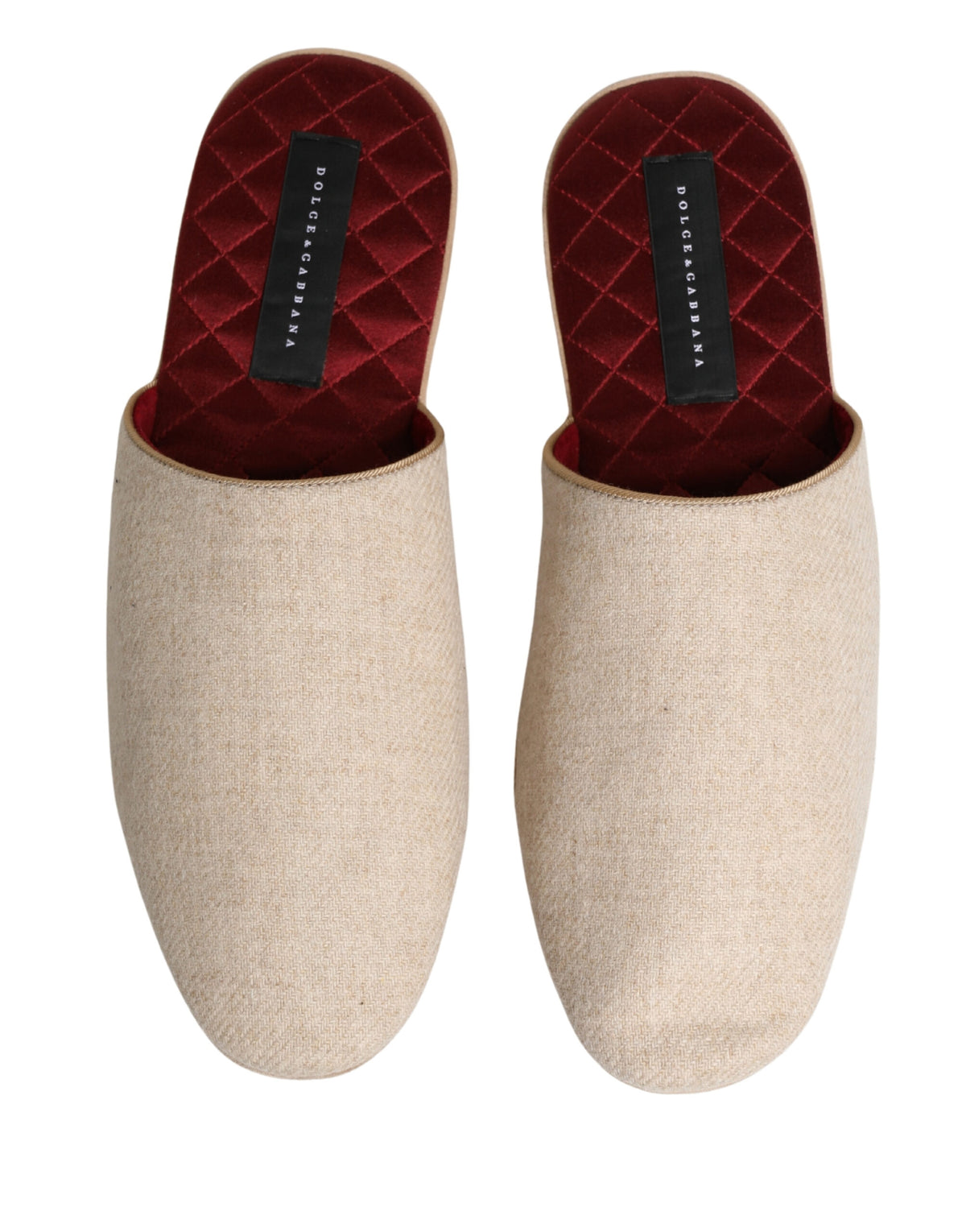 Dolce & Gabbana Men's Wool Flat Slip-On Slider Shoes - Beige Natural Red Signature