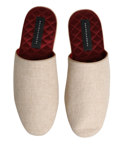 Dolce & Gabbana Men's Wool Flat Slip-On Slider Shoes - Beige Natural Red Signature