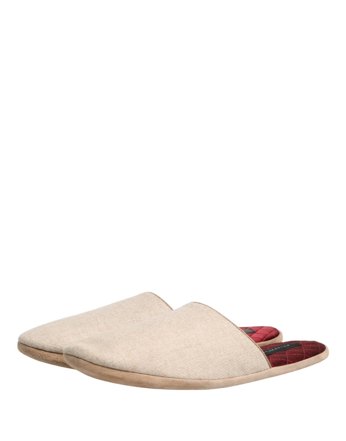 Dolce & Gabbana Men's Wool Flat Slip-On Slider Shoes - Beige Natural Red Signature