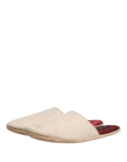 Dolce & Gabbana Men's Wool Flat Slip-On Slider Shoes - Beige Natural Red Signature