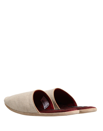 Dolce & Gabbana Men's Wool Flat Slip-On Slider Shoes - Beige Natural Red Signature
