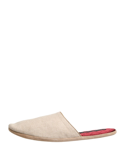 Dolce & Gabbana Men's Wool Flat Slip-On Slider Shoes - Beige Natural Red Signature