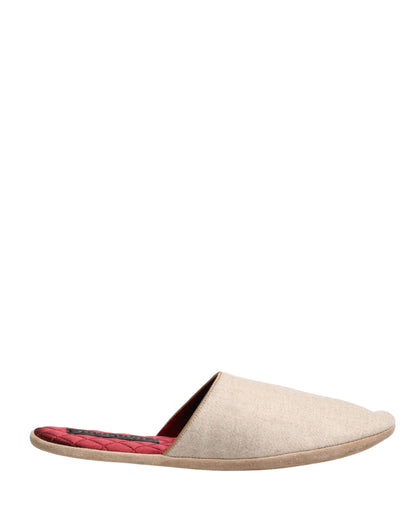 Dolce & Gabbana Men's Wool Flat Slip-On Slider Shoes - Beige Natural Red Signature