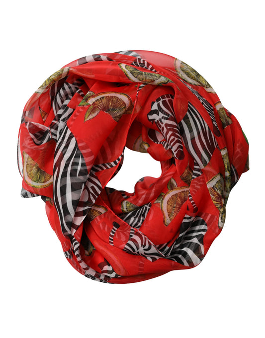 Dolce & Gabbana Silk Rectangular Stole Wrap Scarf - Red Zebra Print