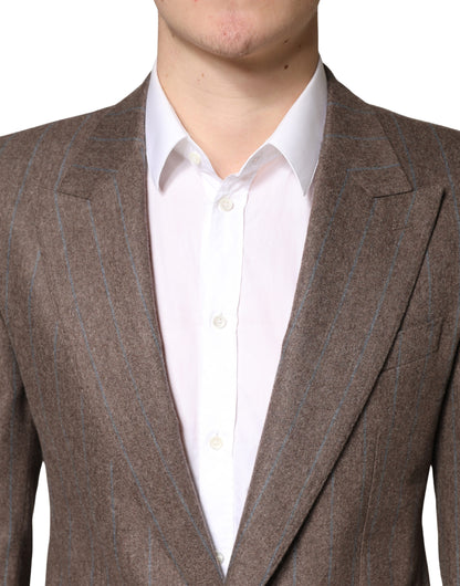 Dolce & Gabbana Men's Single Breasted Virgin Wool & Silk Blazer - Brown Striped