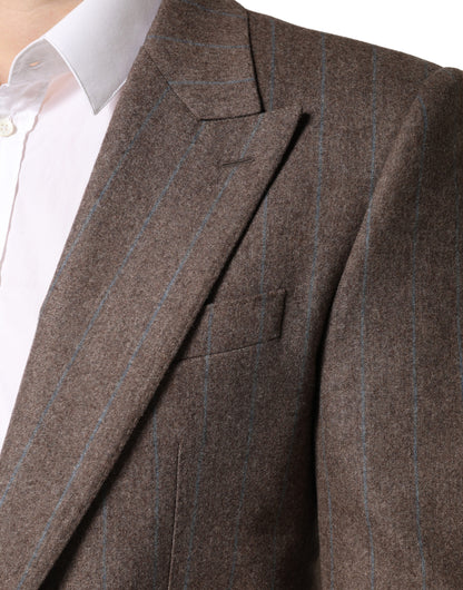 Dolce & Gabbana Men's Single Breasted Virgin Wool & Silk Blazer - Brown Striped