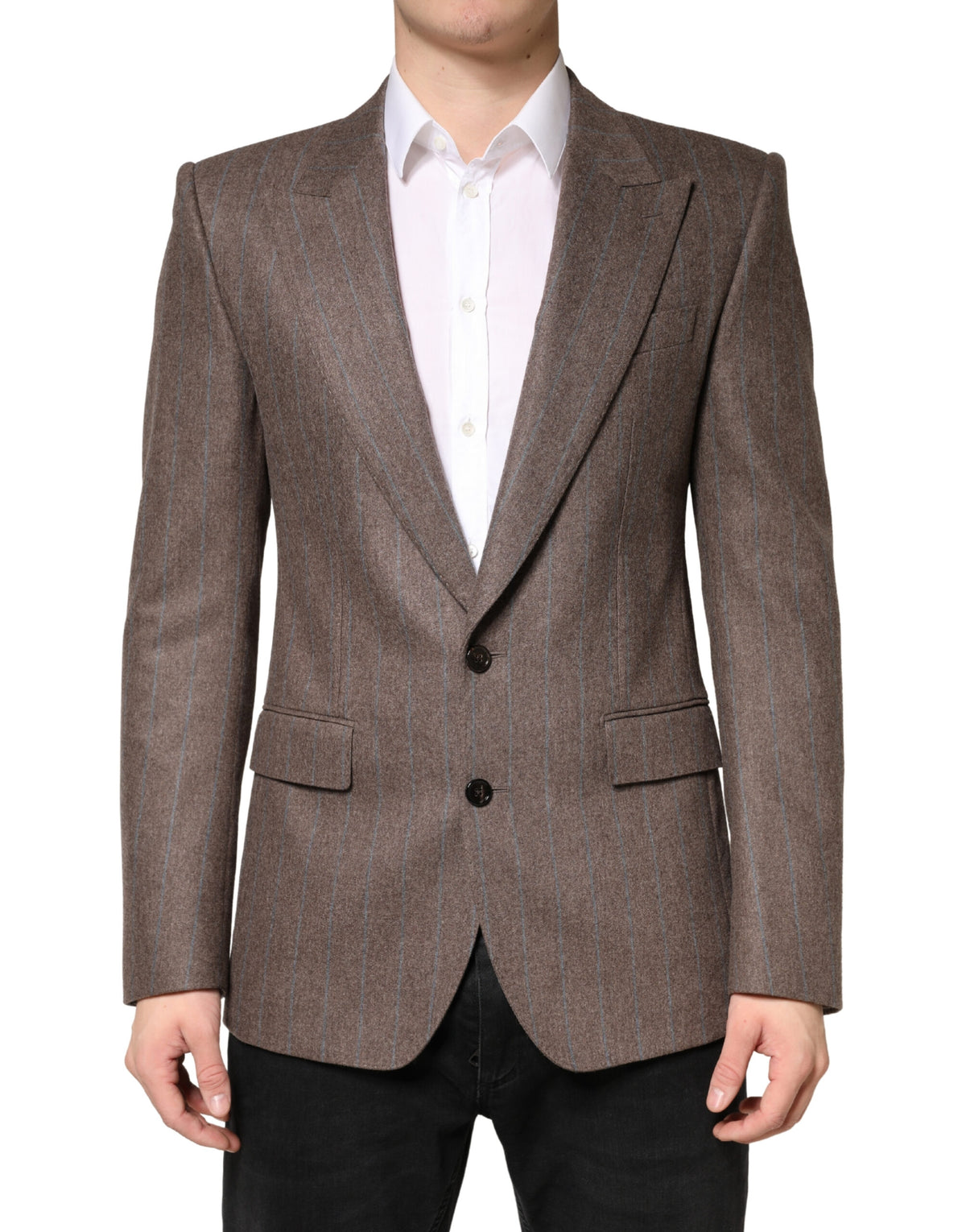 Dolce & Gabbana Men's Single Breasted Virgin Wool & Silk Blazer - Brown Striped
