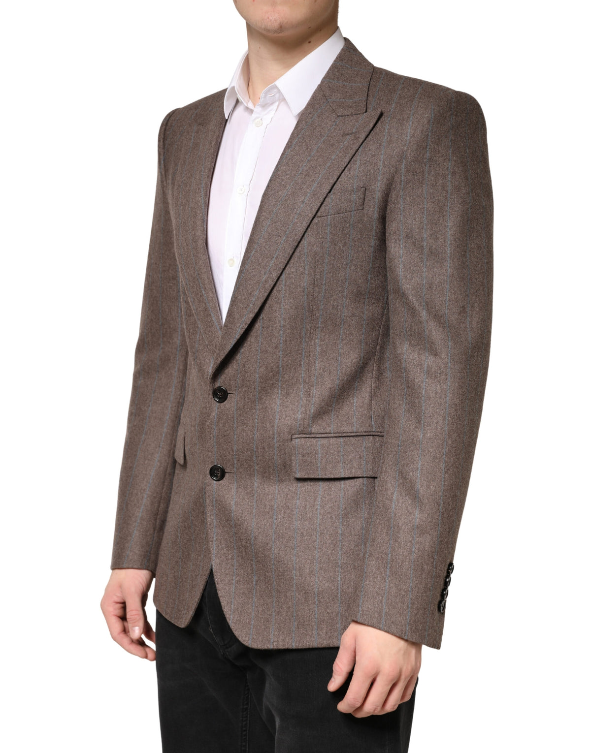 Dolce & Gabbana Men's Single Breasted Virgin Wool & Silk Blazer - Brown Striped
